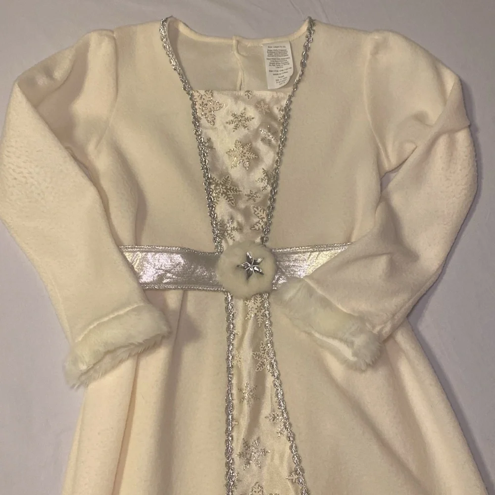 Snow Queen Cream and Silver Kids 2-Piece Costume Size Large 10-12 EUC